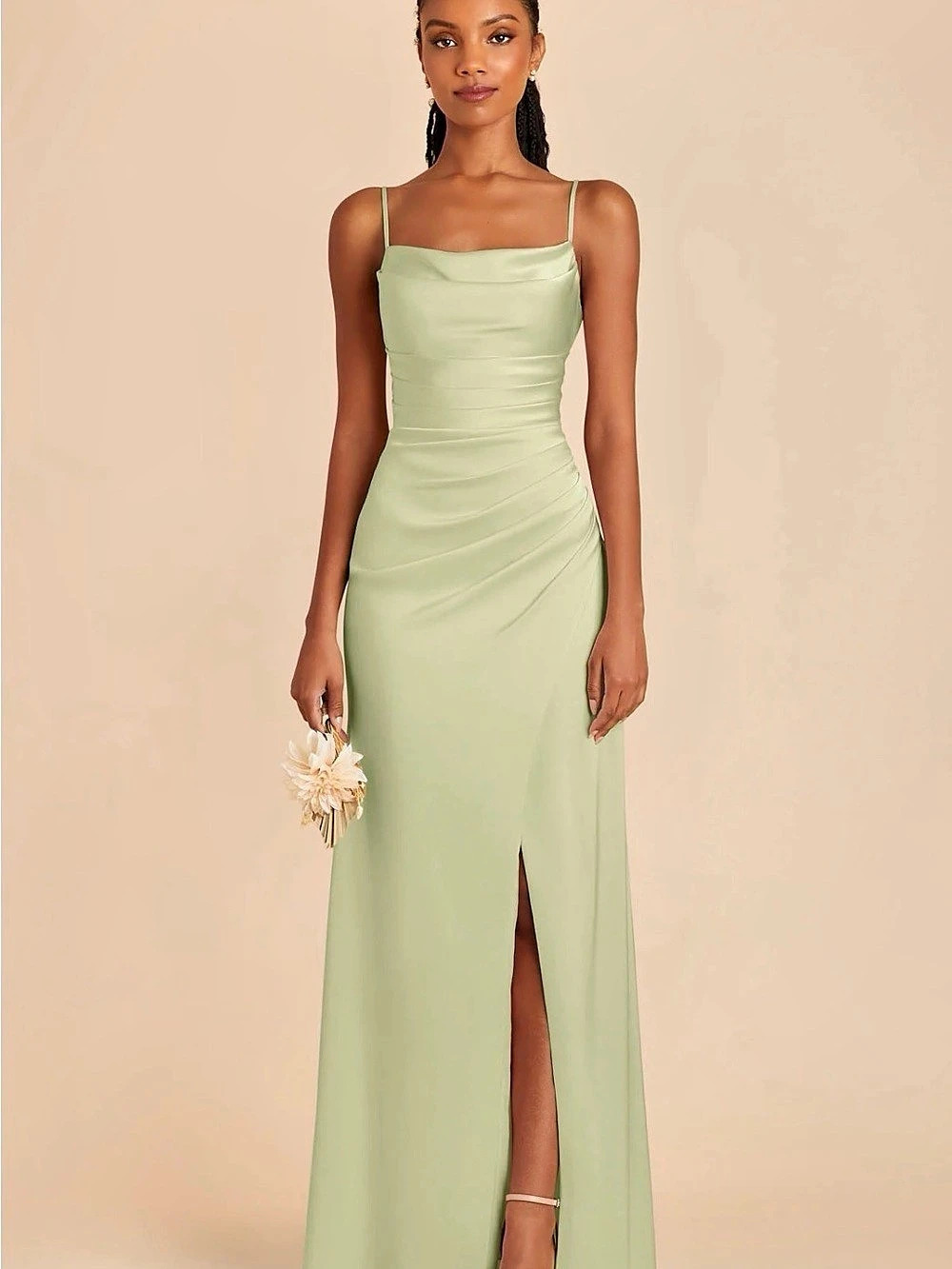Birdy Grey Lydia Long Satin Dress Pistachio Green Maxi Dress